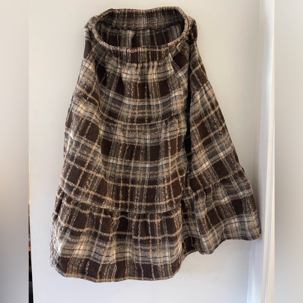 Cider Brown and Cream Plaid Midi Skirt
